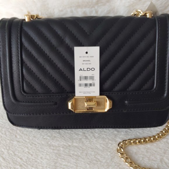 NWT ALDO Black Chevron Quilted Purse Shoulderbag Crossbody Turnlock - Picture 2 of 12
